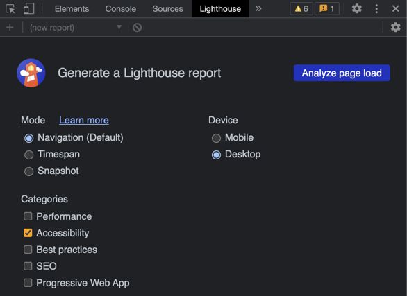generate a Lighthouse accessibility report