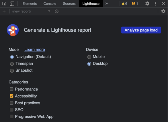 generate a Lighthouse accessibility report